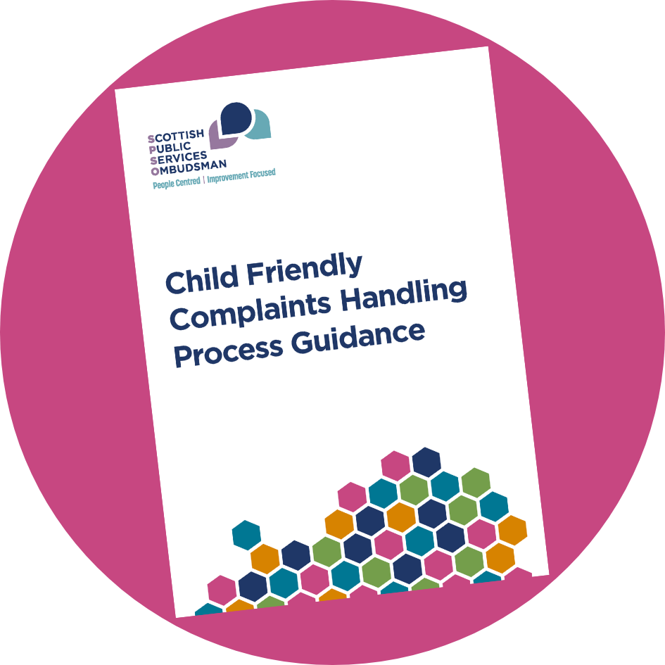 cover image of the Child Friendly Complaints Handling Process Guidance with colourful hexagon design.